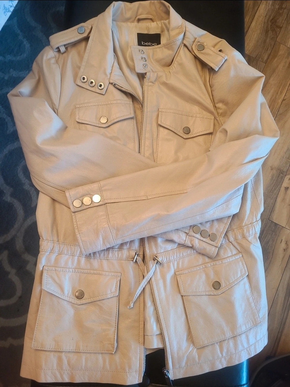 bebe Beige Utility-Style Leather Jacket, Women's Medium